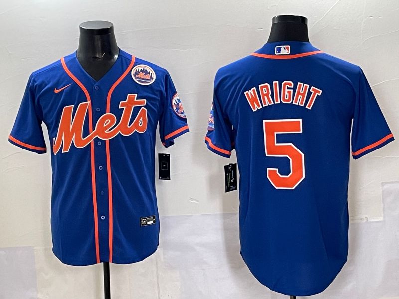 Men 2025 New York Mets 5 Wright Blue Game Nike MLB Jersey style 05